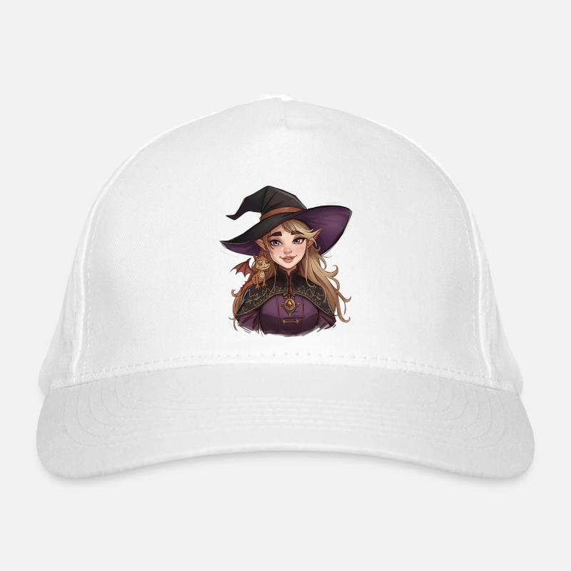 Fantasy witch with dragon on her shoulder Organic Baseball Cap