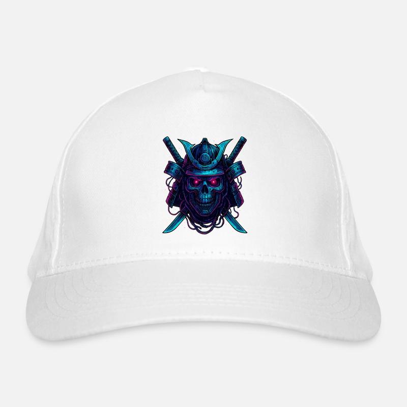 Cyber Samurai Skull Neon Design Organic Baseball Cap