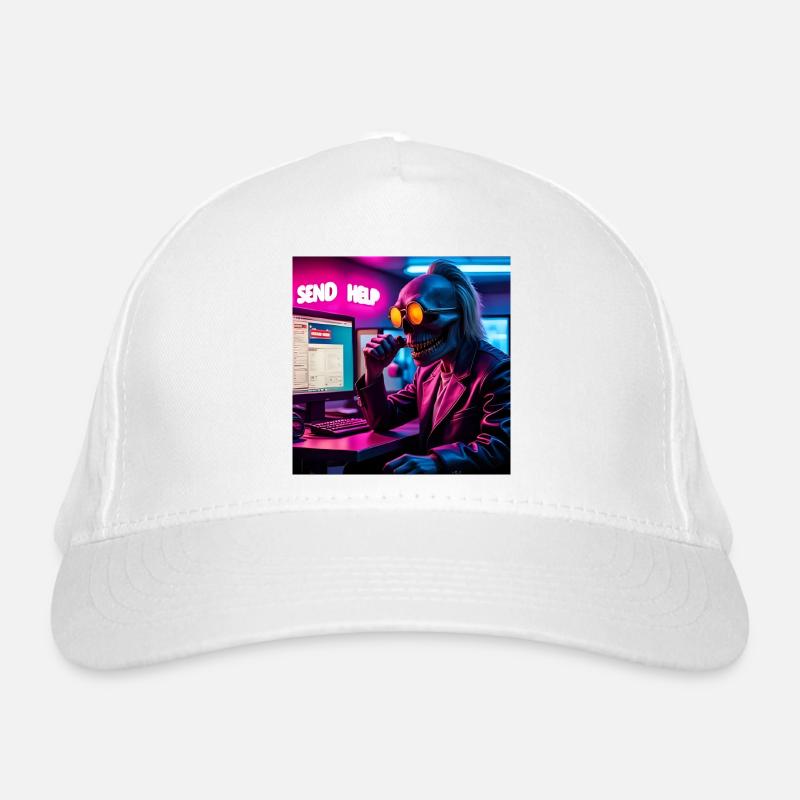 Cyberpunk Neon Skull Hacker Send Help Design - Organic Baseball Cap - white