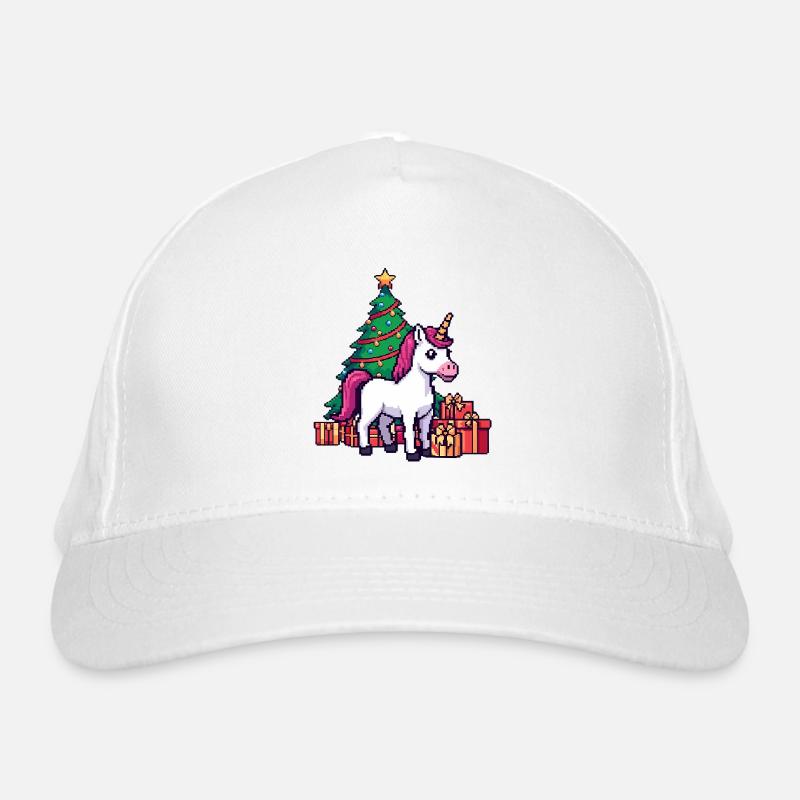 Pixel Einhorn & Weihnachtsbaum Retro Kunst Bio-Baseballkappe