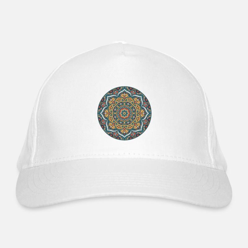 Mandala Circle Pattern in Blue Gold Organic Baseball Cap