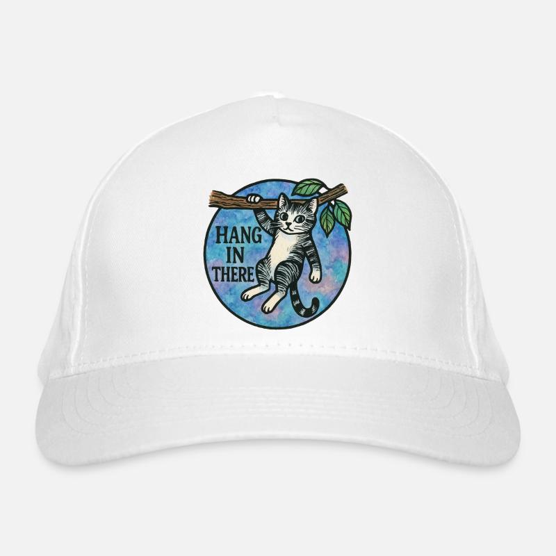 Hang In There Cat Patch - Organic Baseball Cap - white