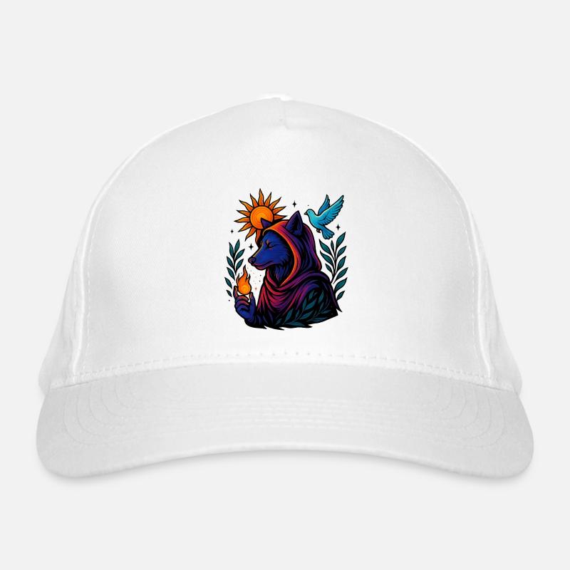 Flamme des Geistes – Kosmische Wolfskunst Bio-Baseballkappe