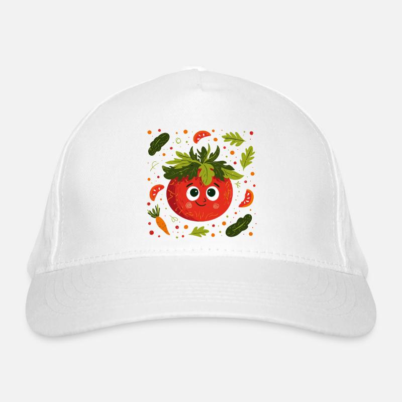 Fröhliche Tomate mit Kräuterkrone Bio-Baseballkappe