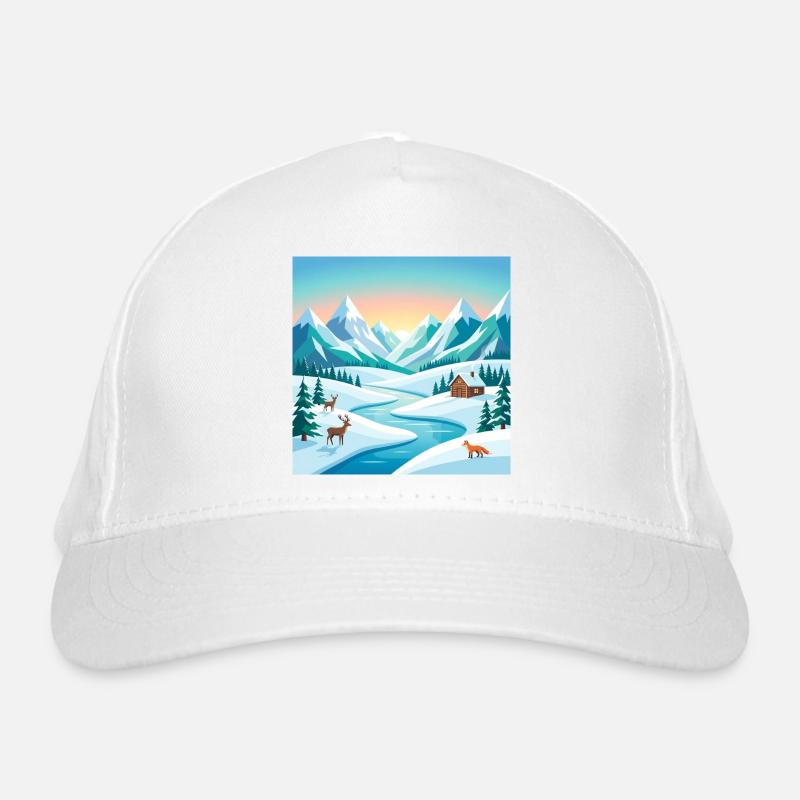 Alpine winter scenery with deer & hut Organic Baseball Cap
