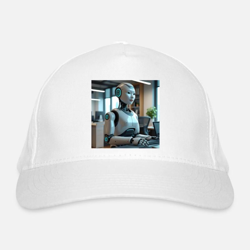 Humanoid robot in blue office Organic Baseball Cap