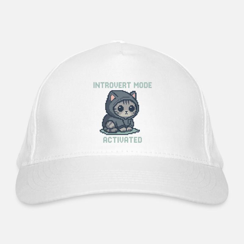 Introvert Mode – Hoodie-Katze in Pixelstil Bio-Baseballkappe