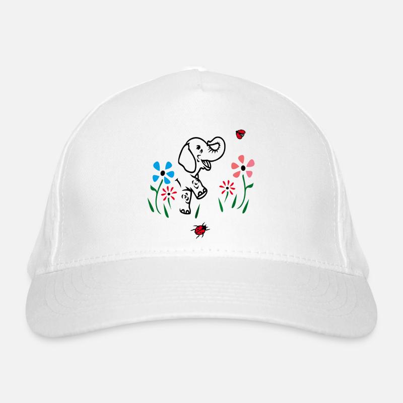 Éléphant sur une prairie fleurie - Casquette classique bio - blanc