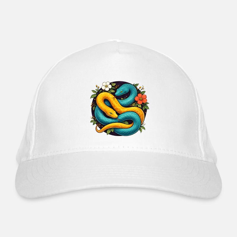Deux serpents python dans l’anneau fleuri Casquette classique bio