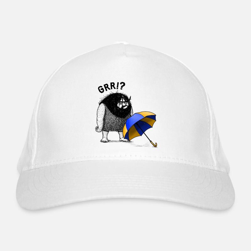 Höhlenmensch mit Regenschirm Bio-Baseballkappe
