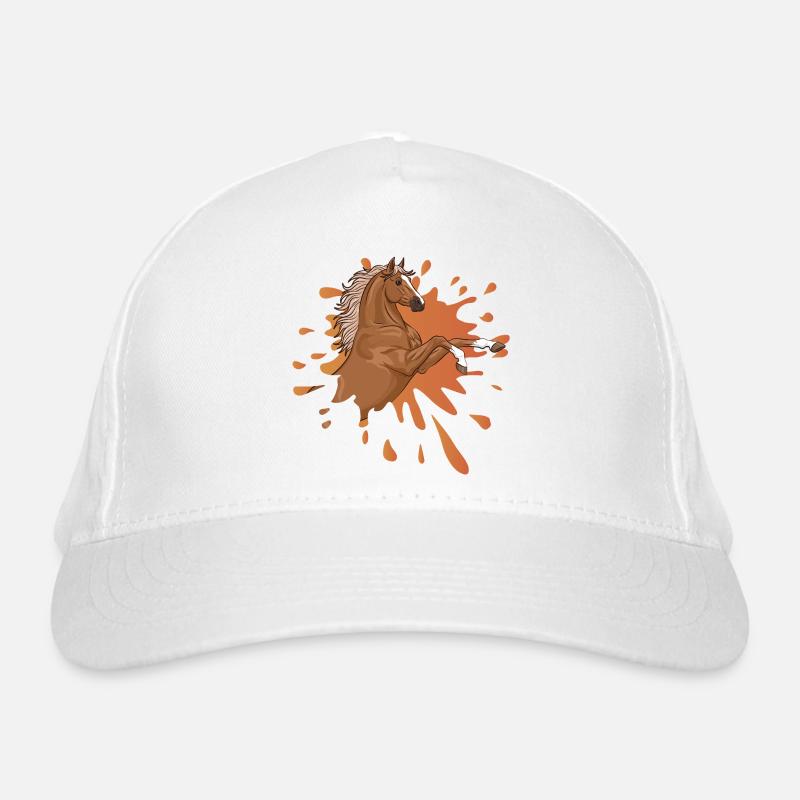 Ein springendes Pferd in einem Tintenklecks Bio-Baseballkappe