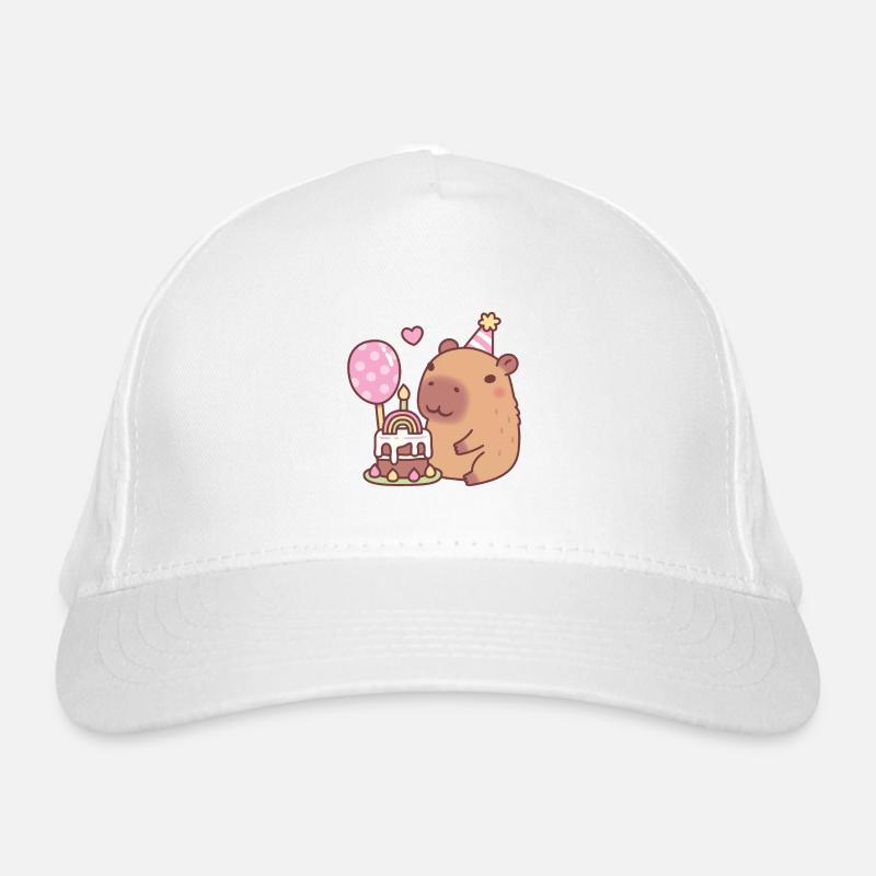 Niedlicher Capybara-Regenbogen-Geburtstagskuchen und Luftballon Bio-Baseballkappe