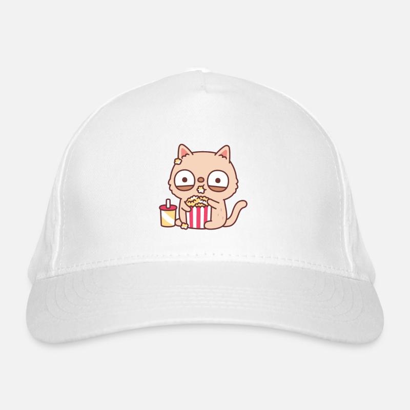 Drôle de chat à la crème mangeant du maïs soufflé Casquette classique bio