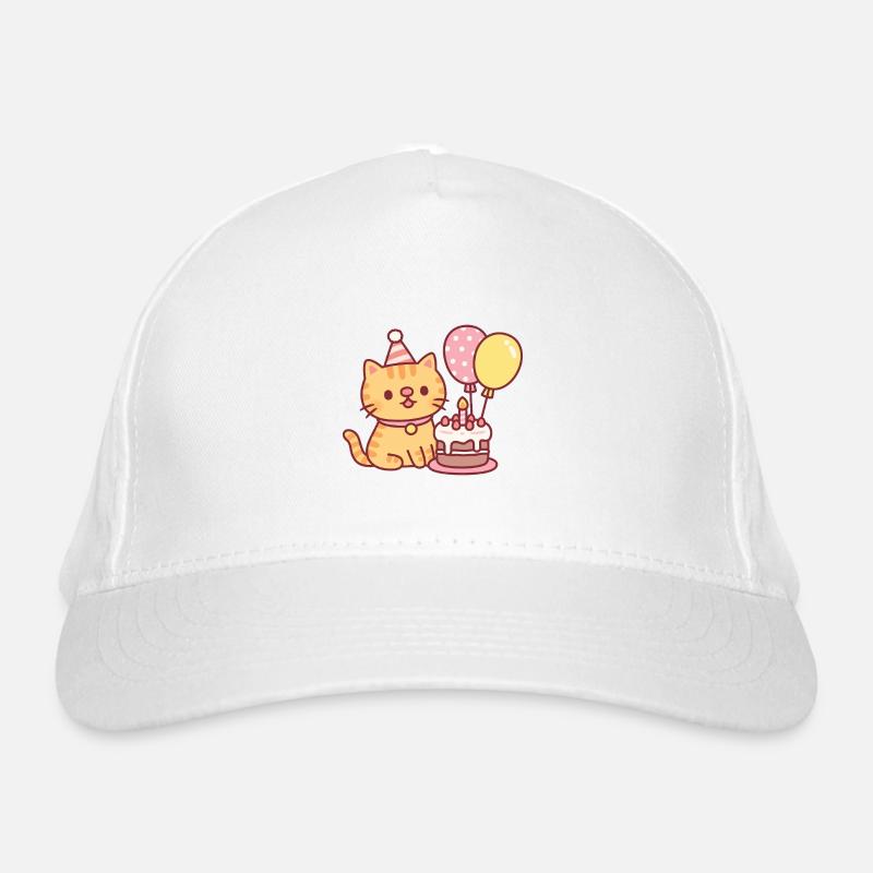 Cute Tabby Cat With Birthday Cake And Balloons Organic Baseball Cap