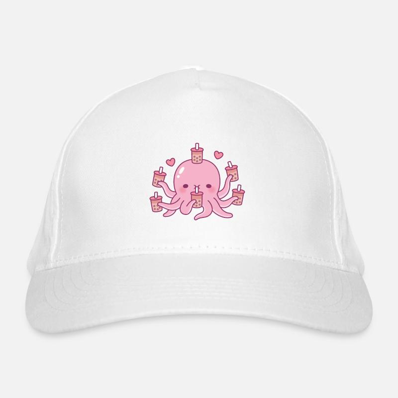 Cute Pink Octopus Loves Bubble Tea Organic Baseball Cap