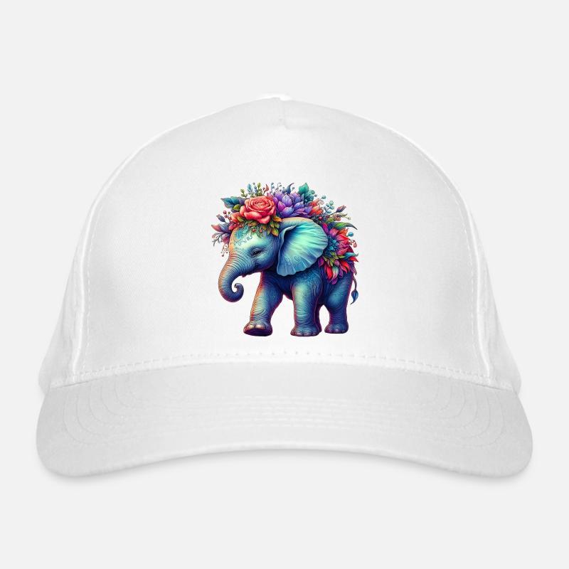 Elefant mit Blumen Bio-Baseballkappe