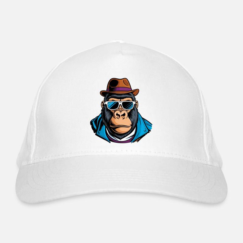 gorilla hut brille anzug - Bio-Baseballkappe - Weiß