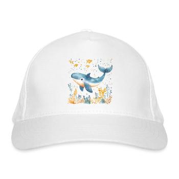 Wal Süß Niedlich Baby Kinder Tier Blauwal Aquarell - Bio-Baseballkappe - Weiß - Vorne