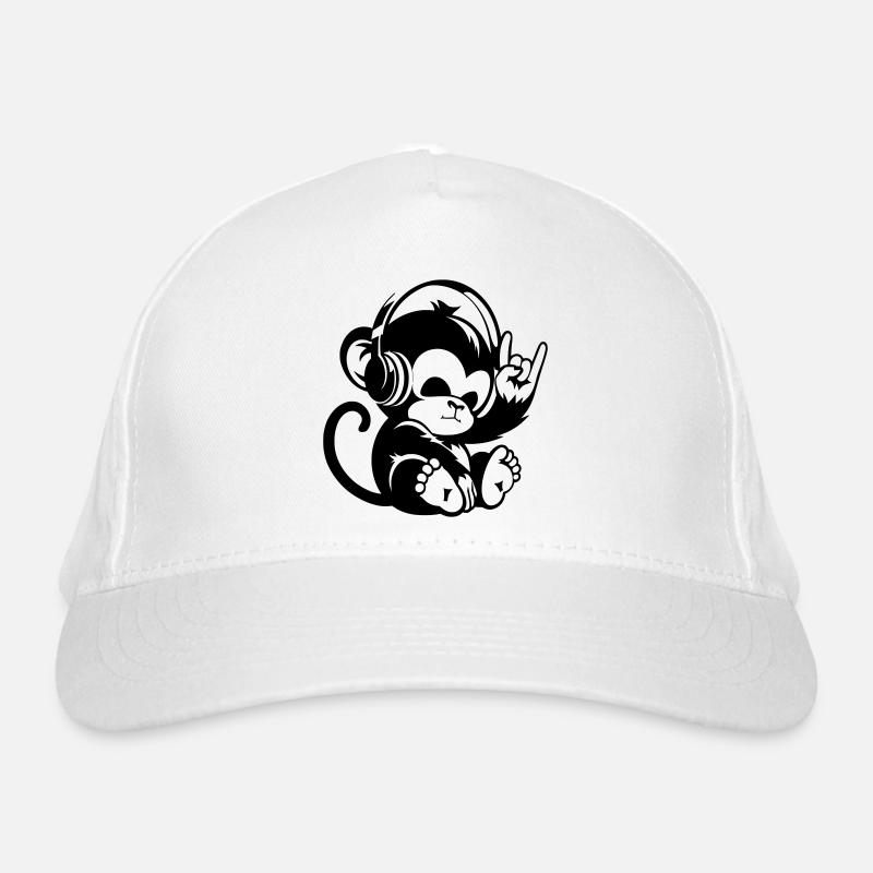 Singe de pierre avec écouteurs et signe de la main de pierre Casquette classique bio