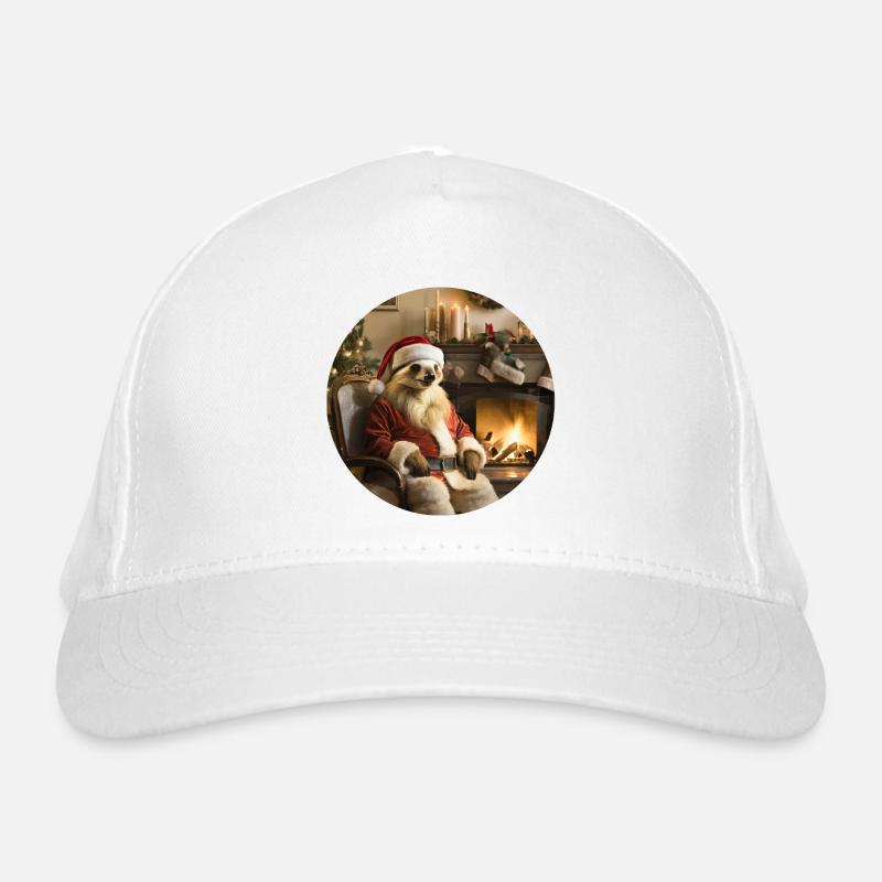 Weihnachtsmannfaultier vor Kamin Bio-Baseballkappe