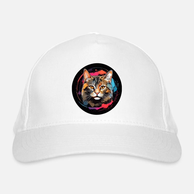 Portrait de chat mignon en technique d'aquarelle dans un cercle Casquette classique bio