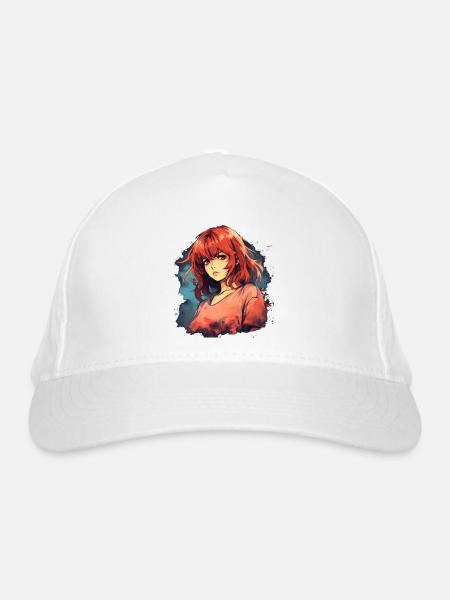 Anime Girl - Organic Baseball Cap - white - Front