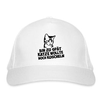 Bin zu spät, Katze wollte noch kuscheln - Bio-Baseballkappe - Weiß - Vorne