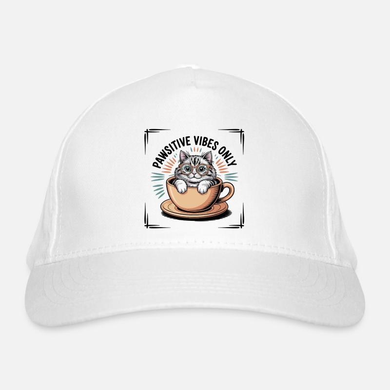 Pawsitive Vibes Only – Cat in a Cup - Organic Baseball Cap - white