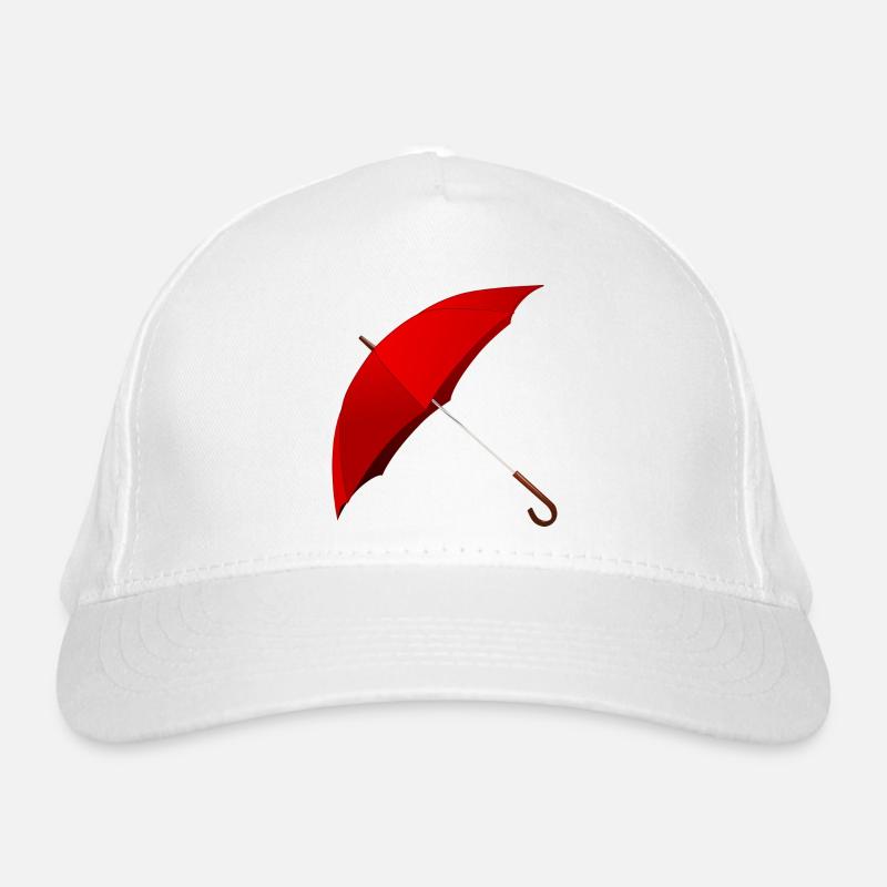 Roter Regenschirm aufgespannt. Geschenkidee - Bio-Baseballkappe - Weiß