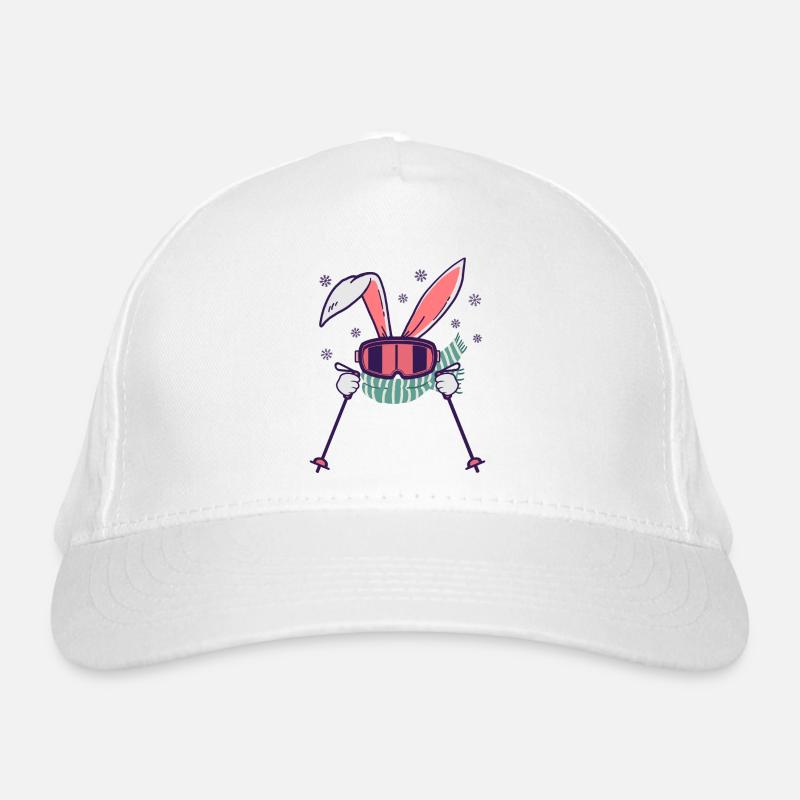 Skiing Rabbit with ski poles ski goggles scarf Organic Baseball Cap