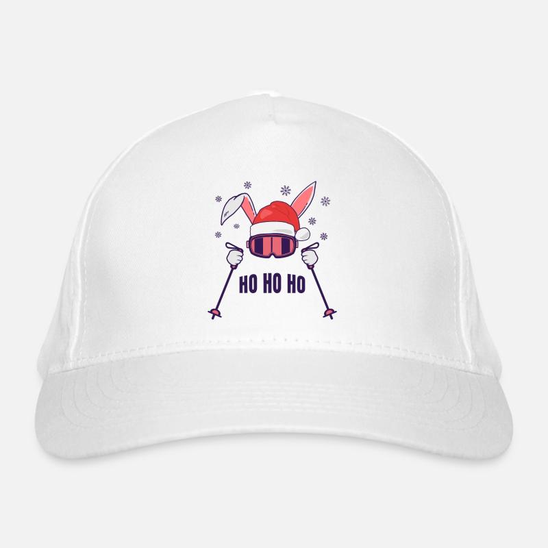 Skiing Santa Rabbit with Santa Hat and ski poles Organic Baseball Cap