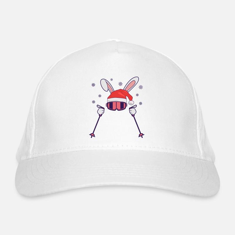 Skiing Santa Rabbit with Santa Hat and ski poles Organic Baseball Cap