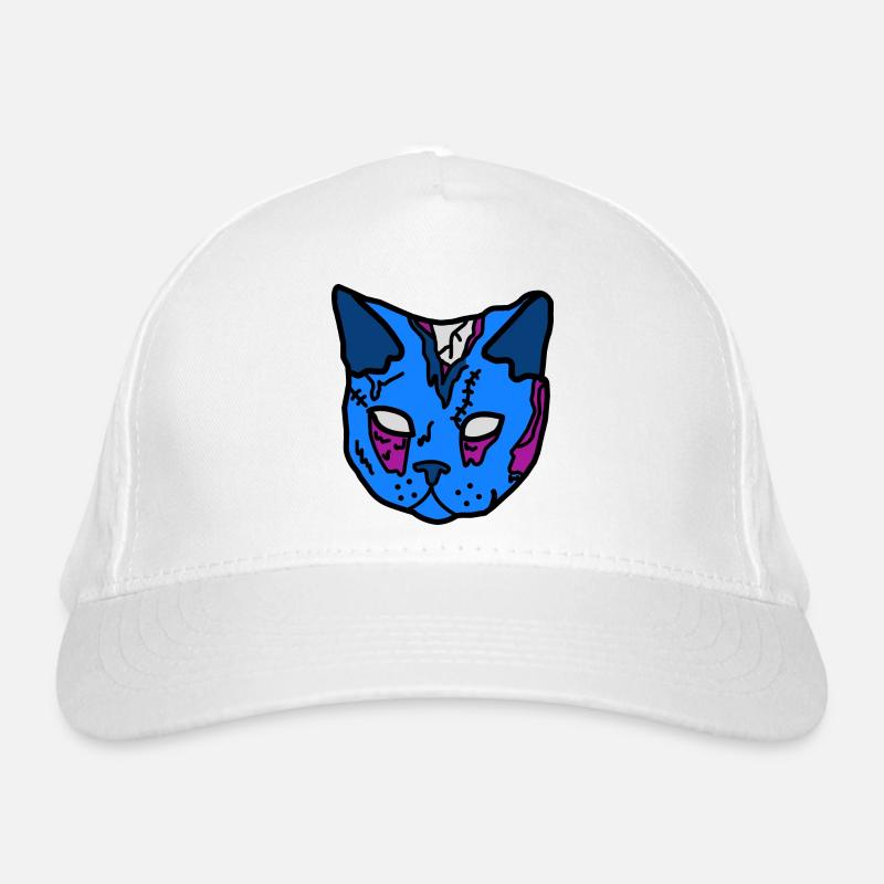 Masque de chat bleu patchwork - Casquette classique bio - blanc