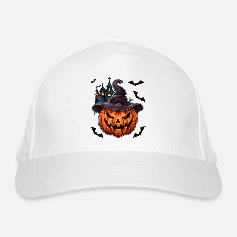 Halloween pumpkin and its haunted castle Organic Baseball Cap
