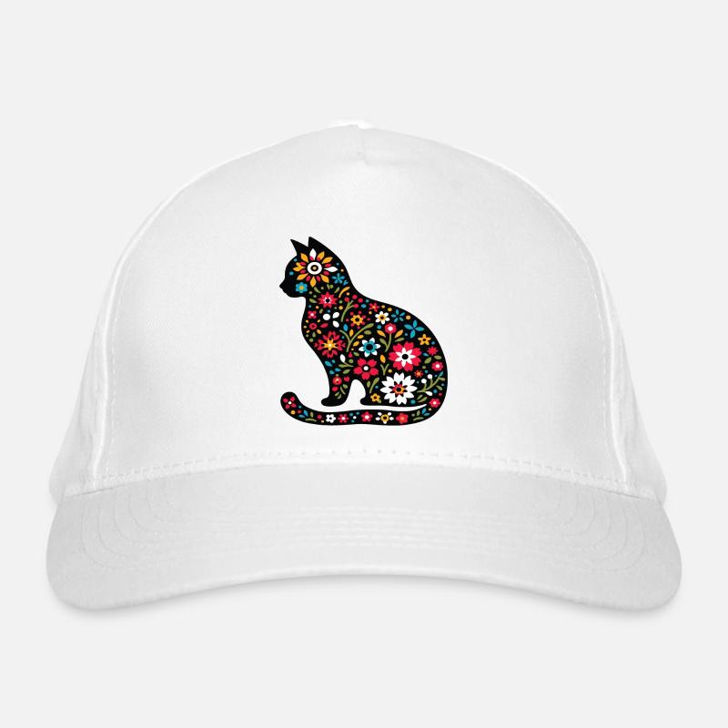 Silhouette de chat avec des fleurs Casquette classique bio