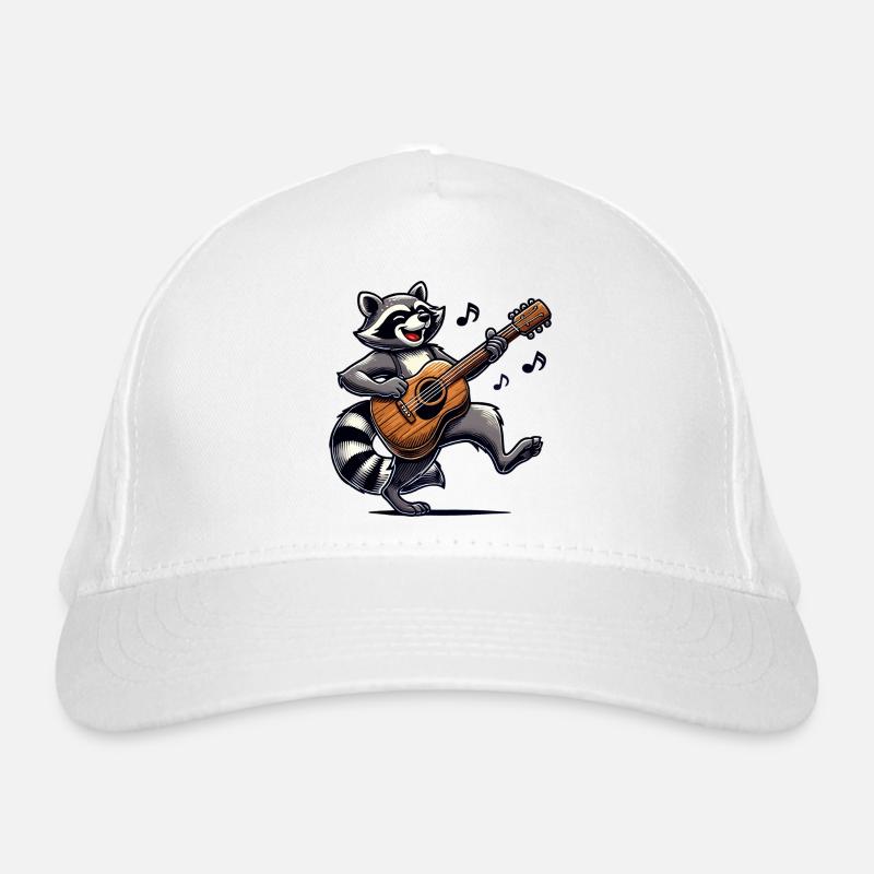 Waschbär Gitarre Musik - Bio-Baseballkappe - Weiß