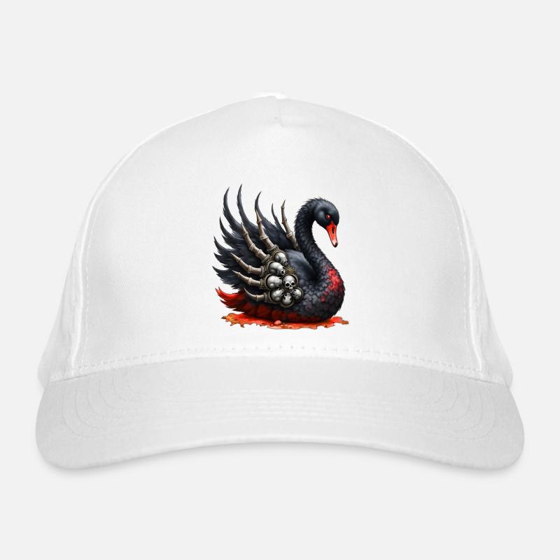 Schwarzer Schwan mit Totenköpfen Bio-Baseballkappe