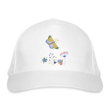 Schmetterling Blumenmosaik - Bio-Baseballkappe - Weiß - Vorne