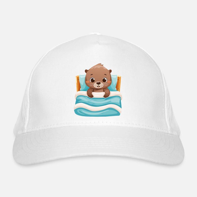 Cute otter cuddles in bed Organic Baseball Cap