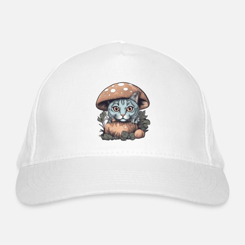 Cat Basking in Sunlight Under a Mushroom Organic Baseball Cap