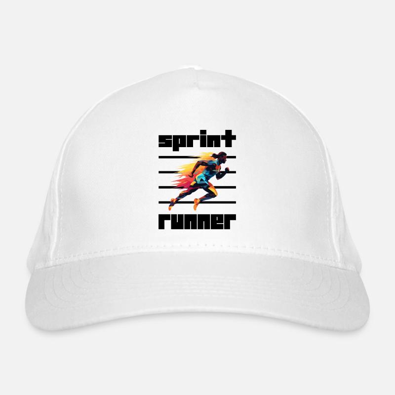 Colorful Athletic Sprinter on fire, black lines Organic Baseball Cap