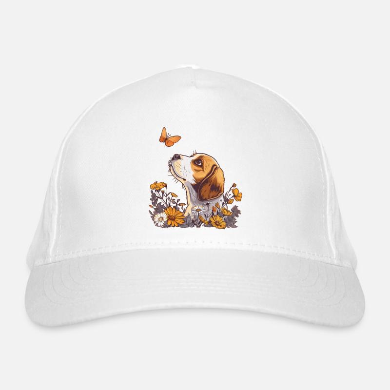 Beagle mit Schmetterling Bio-Baseballkappe