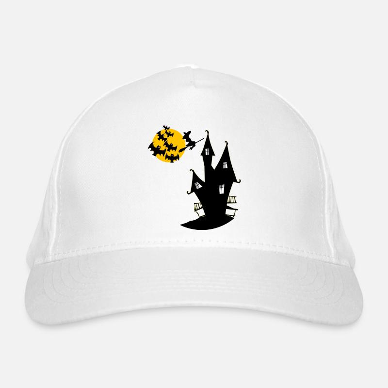 Maison de sorcière avec lune et chauves-souris Casquette classique bio