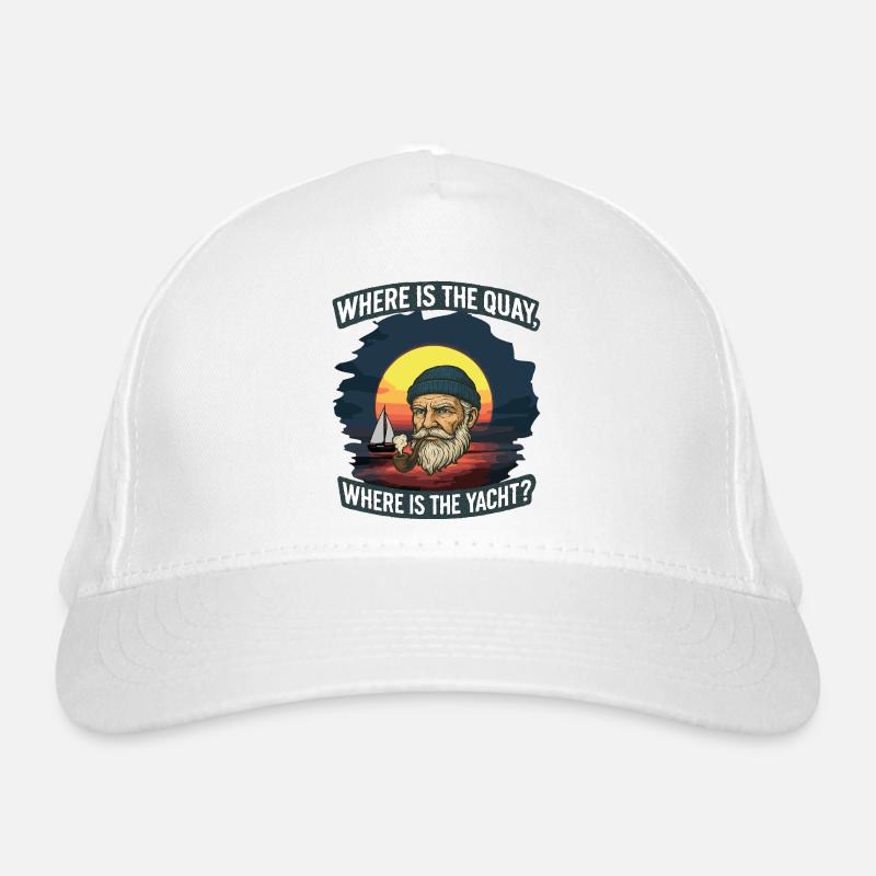 Where is the quay and this yacht next to it Organic Baseball Cap