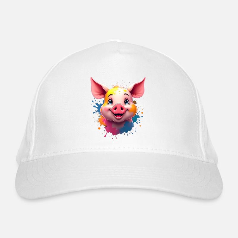 Jolie tête de cochon avec des touches de couleur Casquette classique bio