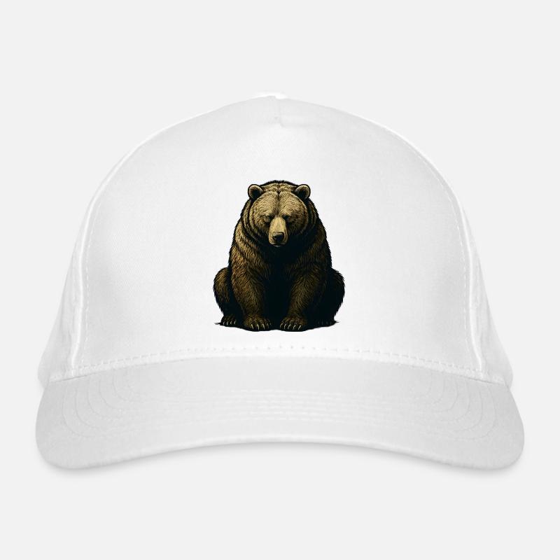 Gravure d’ours de montagne dans des tons dorés Casquette classique bio