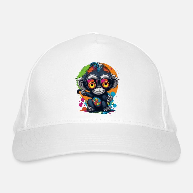 Neon Brillenaffe Splash - Affe - Äffchen Bio-Baseballkappe