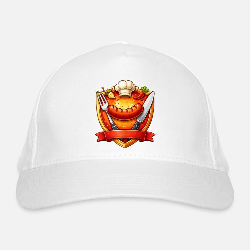 Saucisse grillée sur assiette rouge Casquette classique bio