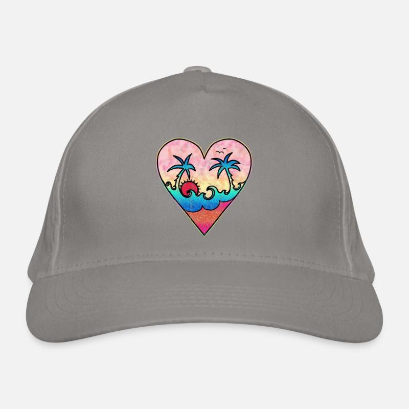 Mer, Plage, Soleil, Cœur, Vagues, Été, Surf Casquette classique bio