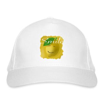 Lächeln. Sei jeden Tag glücklich. Freude breitet sich aus. - Bio-Baseballkappe - Weiß - Vorne